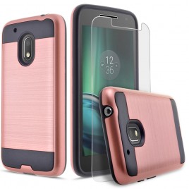 Motorola Moto G4, Moto G4 Plus Case, 2-Piece Style Hybrid Shockproof Hard Case Cover with [Premium Screen Protector] Hybird Shockproof And Circlemalls Stylus Pen (Rose Gold)